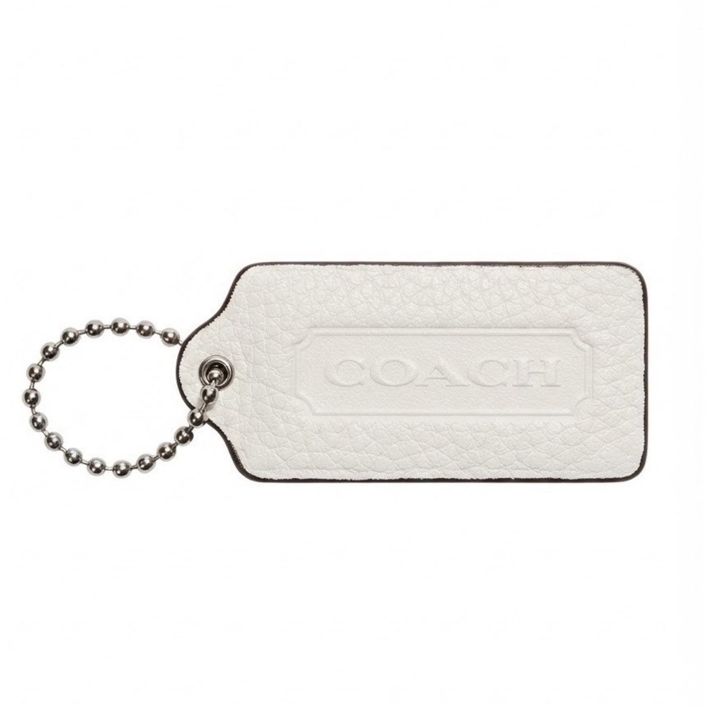 Coach White Pebbled Leather Handbag Hangtag Replacement Charm Silver Ball Chain